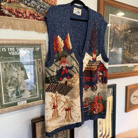 Vintage 90s RARE Heirloom Collectibles Fall‎ Halloween Pumpkin Knit Sweater 3XL - Picture 2 of 6